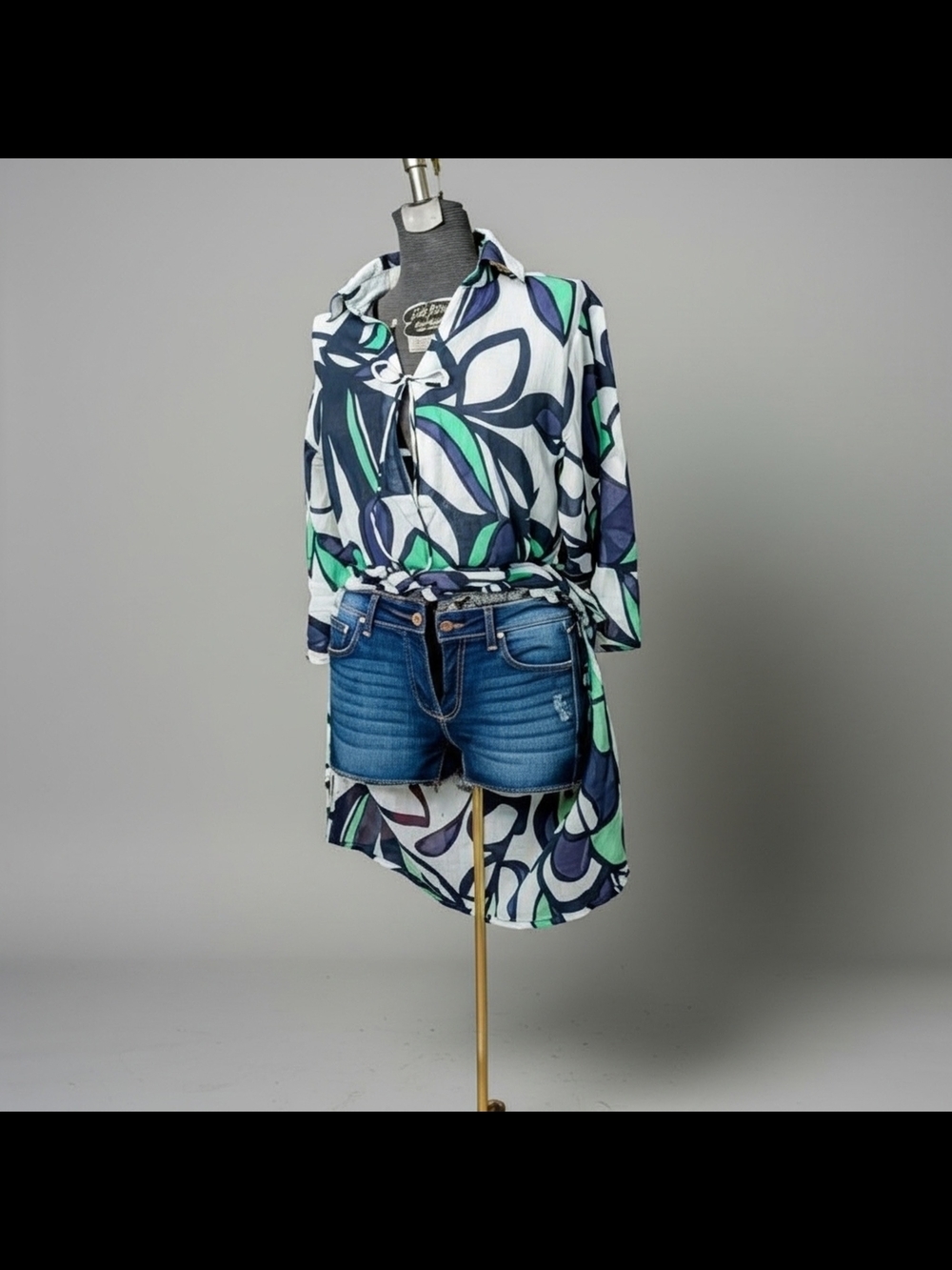 True Vintage 90s Blue & Green Abstract Floral Coverup Dress Size M/L - Picture 5 of 13